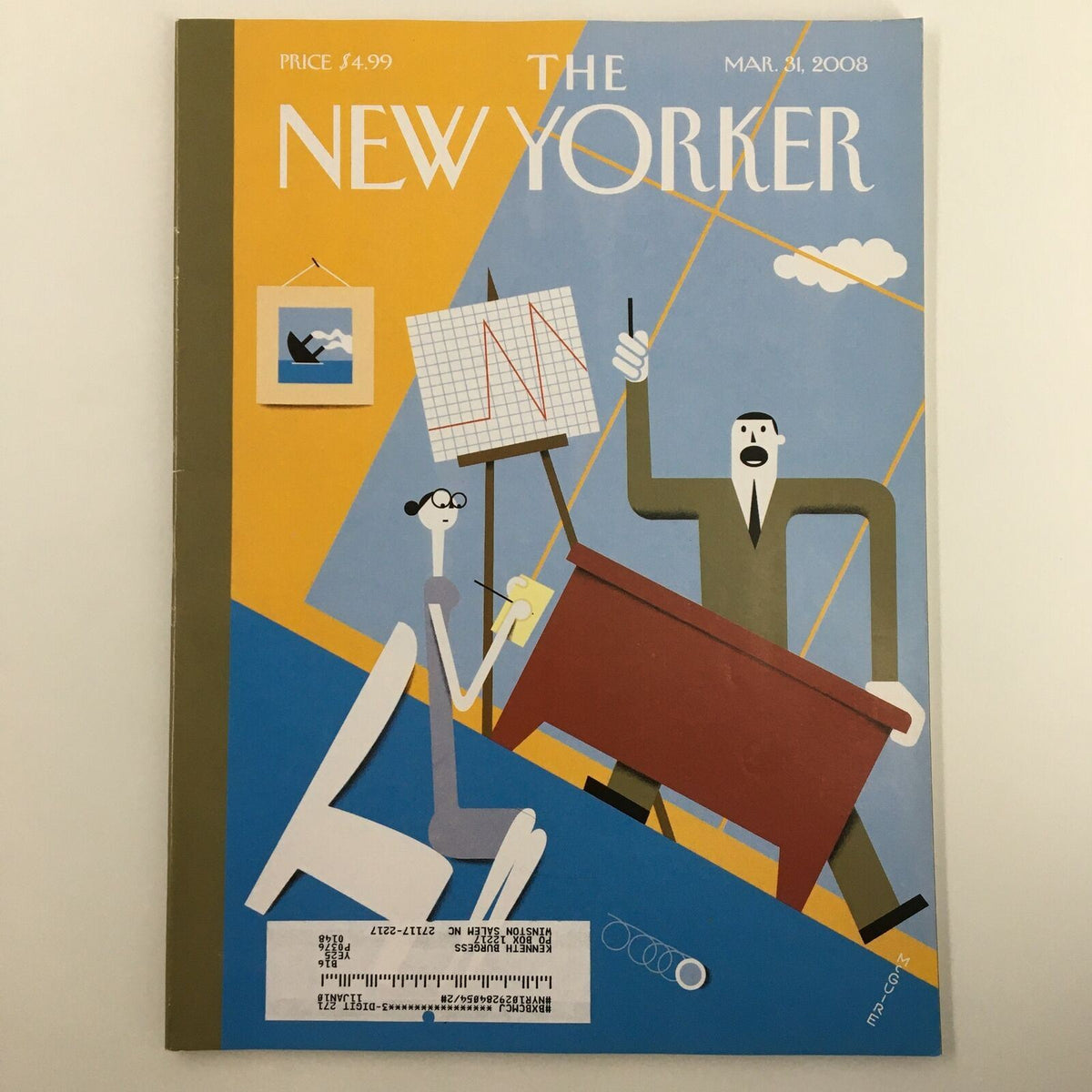 Cover of The New Yorker magazine dated March 31, 2008, featuring a colorful illustration and the title 'The New Yorker' with a price tag of $4.99.