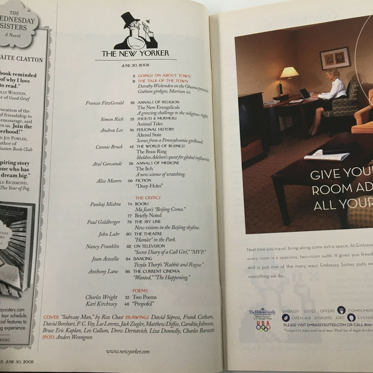 Interior page of The New Yorker Full Magazine June 30 2008 displaying articles and features with a focus on urban life and culture.