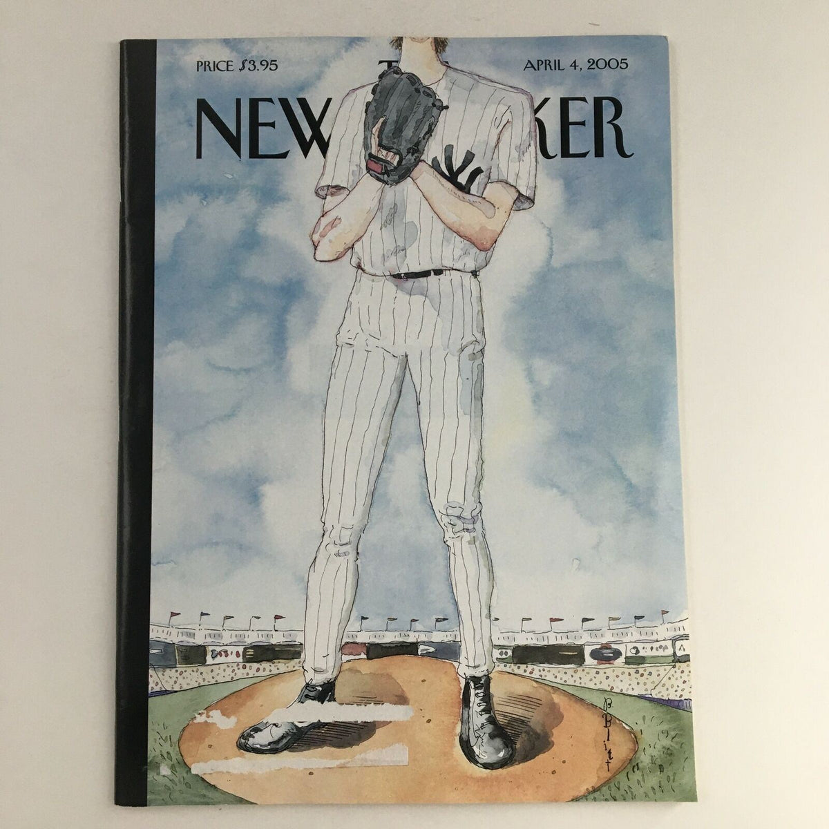 The New Yorker Full Magazine April 4 2005, featuring the cover art 'Over the Top' by Barry Blitt, depicting a baseball player on a field.