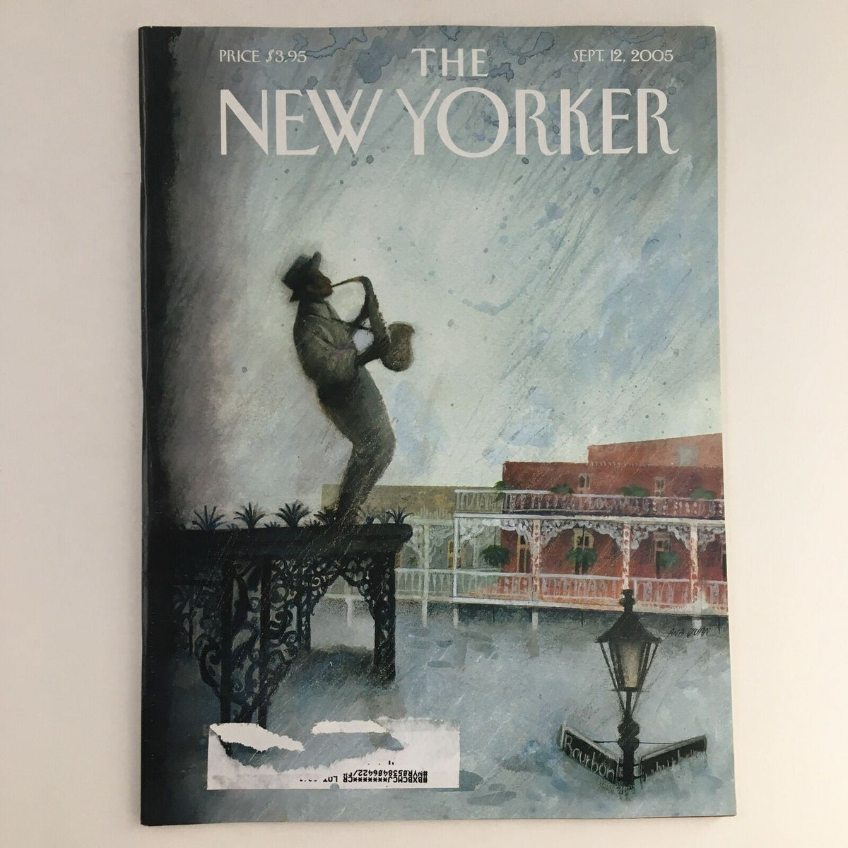 Cover of The New Yorker, September 12, 2005, featuring a saxophonist by Ana Juan in watercolor style, highlighted by a vintage design and cultural significance, collectible magazine.