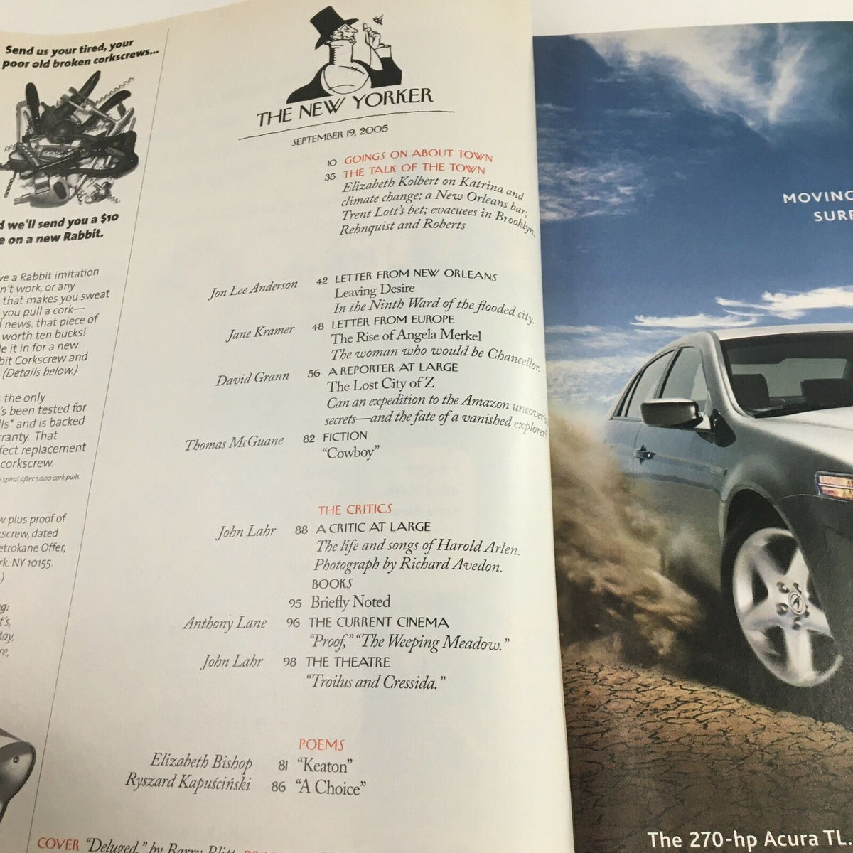 Inside view of The New Yorker full magazine September 19 2005, showcasing articles including letters from New Orleans and critiques, reflecting the era's cultural dialogue.