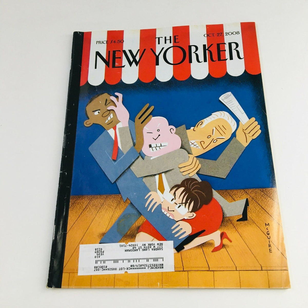 The New Yorker October 27 2008 Full Magazine with cover illustration by Richard McGuire, featuring a colorful cartoon depicting a chaotic scene with several characters.