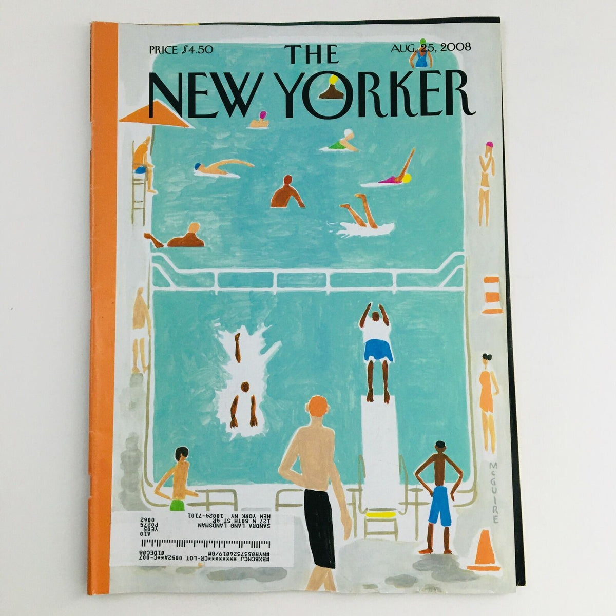 The New Yorker August 25 2008 Full Magazine Cover, featuring a vibrant illustration of swimmers and poolside activities by Richard McGuire.