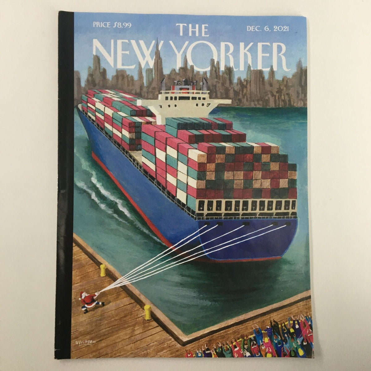 The New Yorker Full Magazine December 6, 2021 featuring the cover art 'Ever Giving' depicting a large cargo ship surrounded by colorful containers on the water.