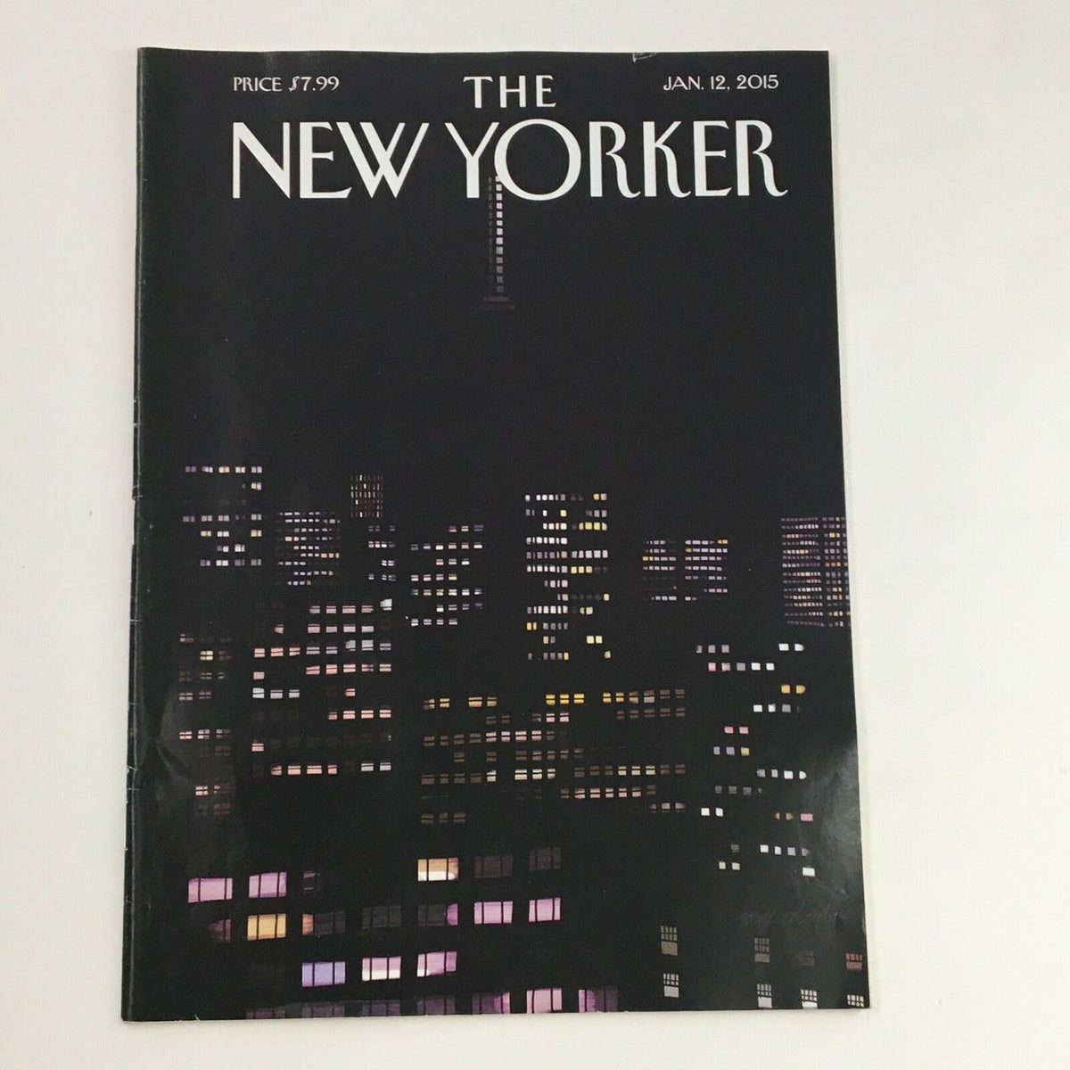 Cover of The New Yorker January 12 2015 featuring a nighttime cityscape illustration by Jorge Colombo.