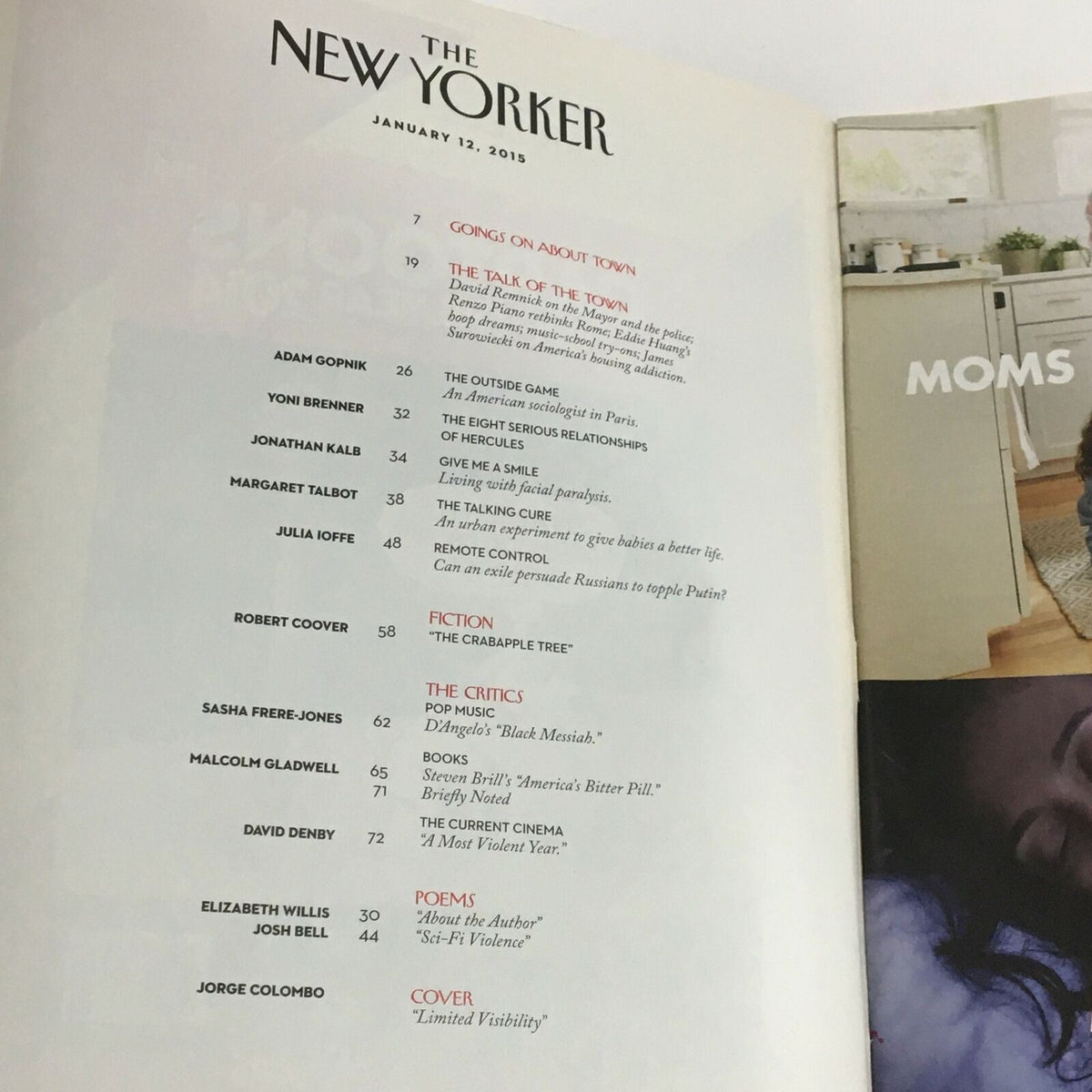 Interior page of The New Yorker January 12 2015 displaying the table of contents and featuring artist Jorge Colombo.