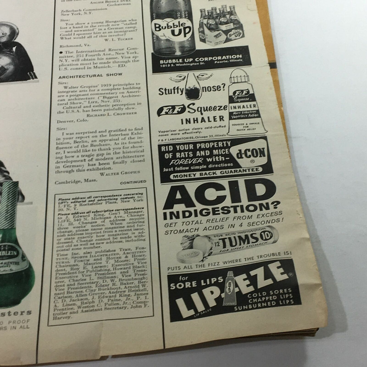 Ad page from Life Magazine December 16, 1957 showcasing vintage advertisements for various products, reflecting mid-century consumer culture.