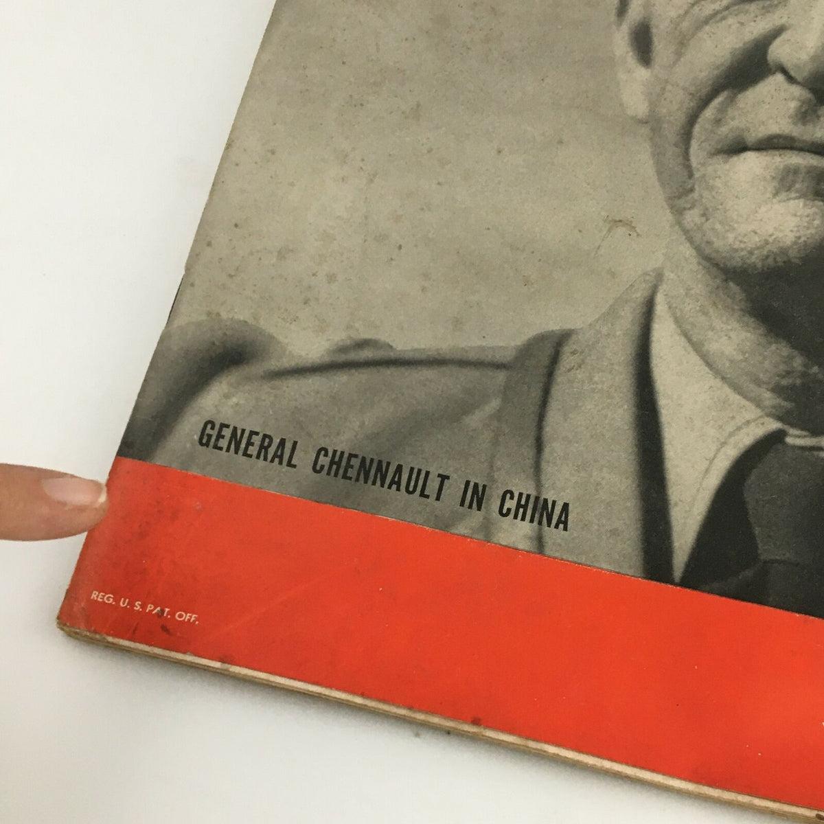 Image of the back cover of VTG Life Magazine August 10 1942, featuring text 'GENERAL CHENNAULT IN CHINA' along with vintage design elements.