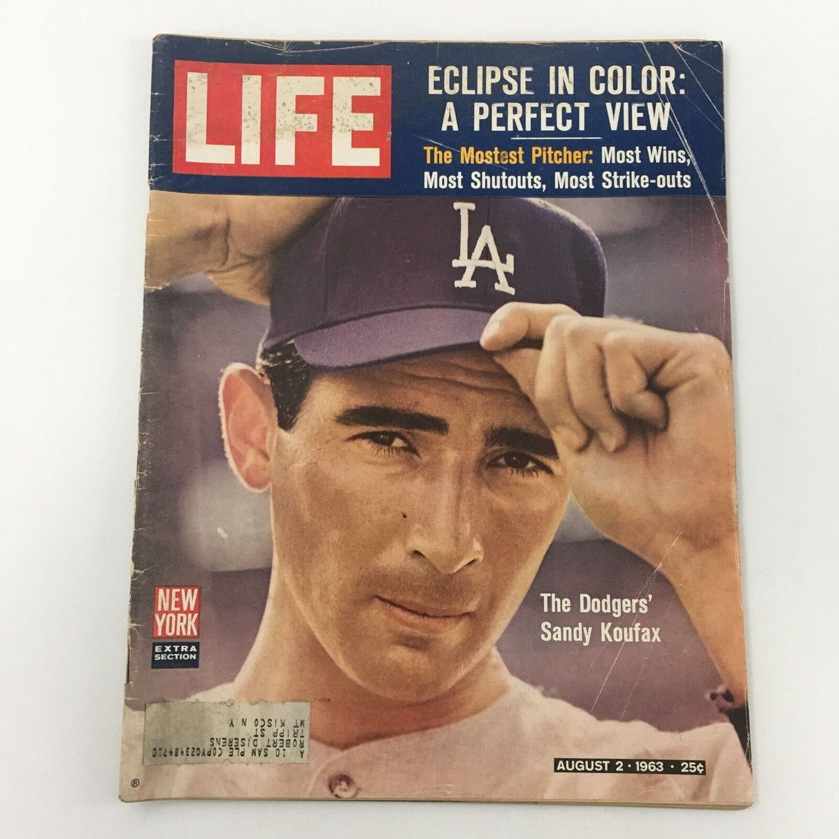 Cover of VTG Life Magazine August 2 1963 featuring Los Angeles Dodgers' Sandy Koufax with the headline about his achievements as a pitcher.
