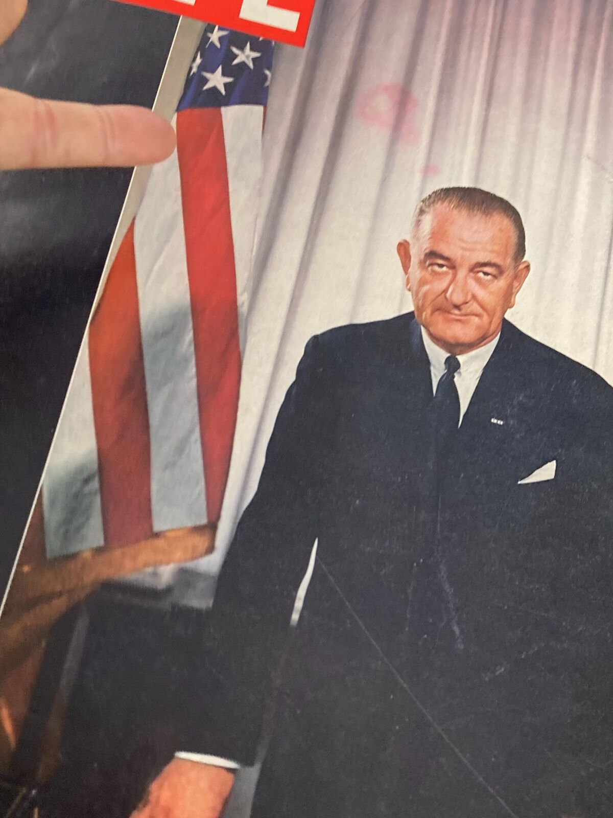Close-up of the cover of VTG Life Magazine December 13 1963 with Lyndon B. Johnson, showcasing details of the magazine and its historical significance.