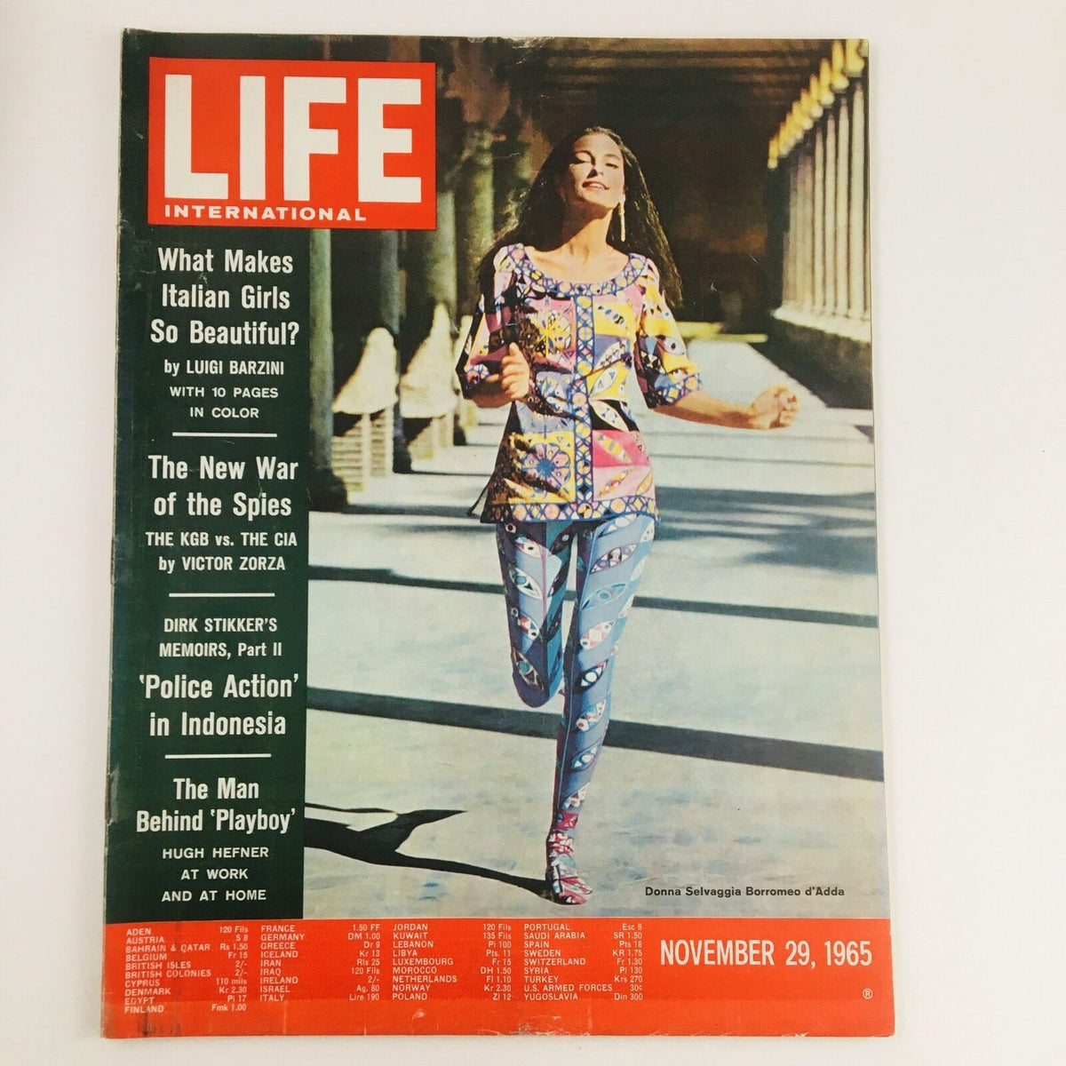 Life International Magazine Cover from November 29, 1965, featuring Donna Selvaggia Borromeo d'Adda, showcasing vibrant fashion and historical context of the 1960s.