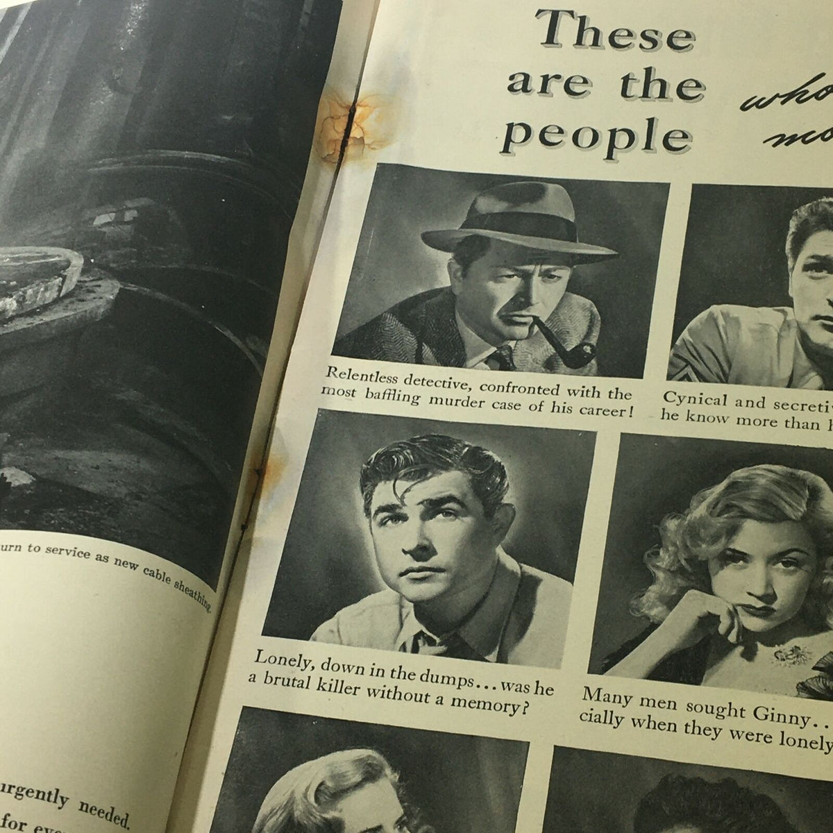 Interior page from VTG Life Magazine July 7 1947 displaying various portraits of actors with engaging text about their characters.