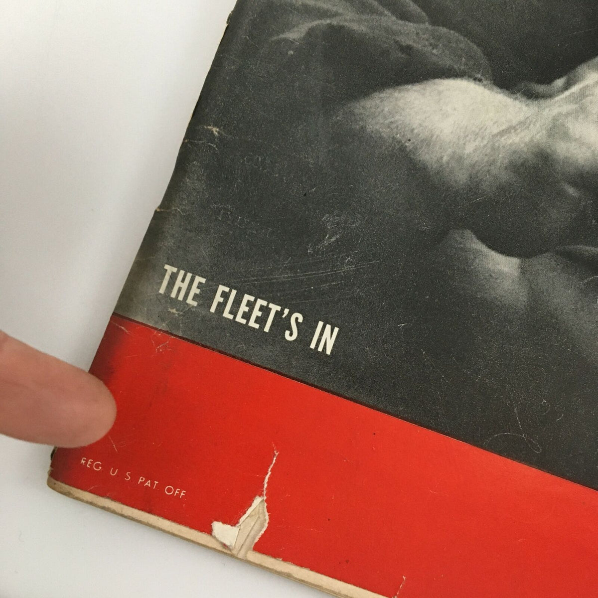 Close-up of the cover of VTG Life Magazine dated November 5, 1945, featuring the title "The Fleet's In" with visible wear and a distinct red and black design.