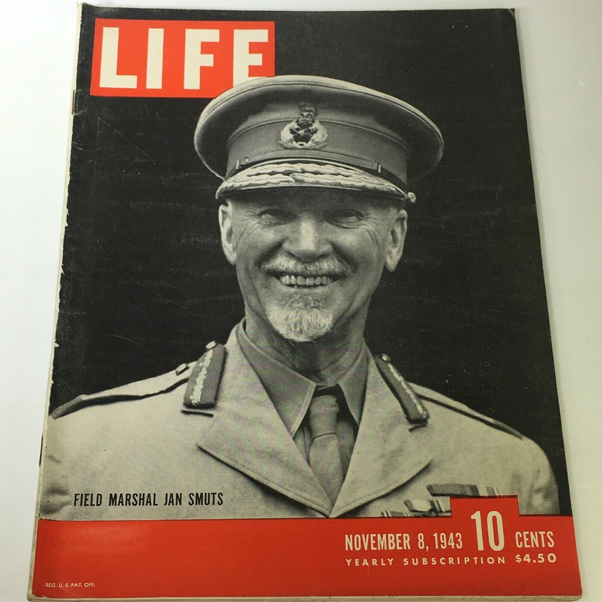 VTG Life Magazine November 8, 1943 featuring Field Marshal Jan Smuts on the cover, a collectible piece of history showcasing military significance during World War II.