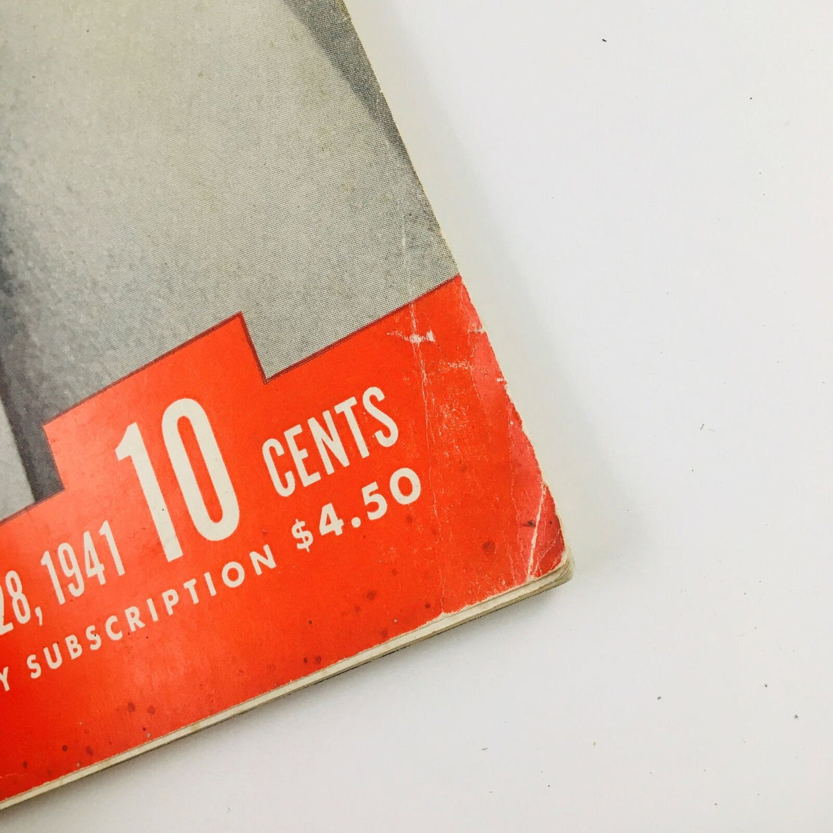 Bottom corner of VTG Life Magazine April 28 1941 showing price details and wear, illustrating the vintage nature of the publication.