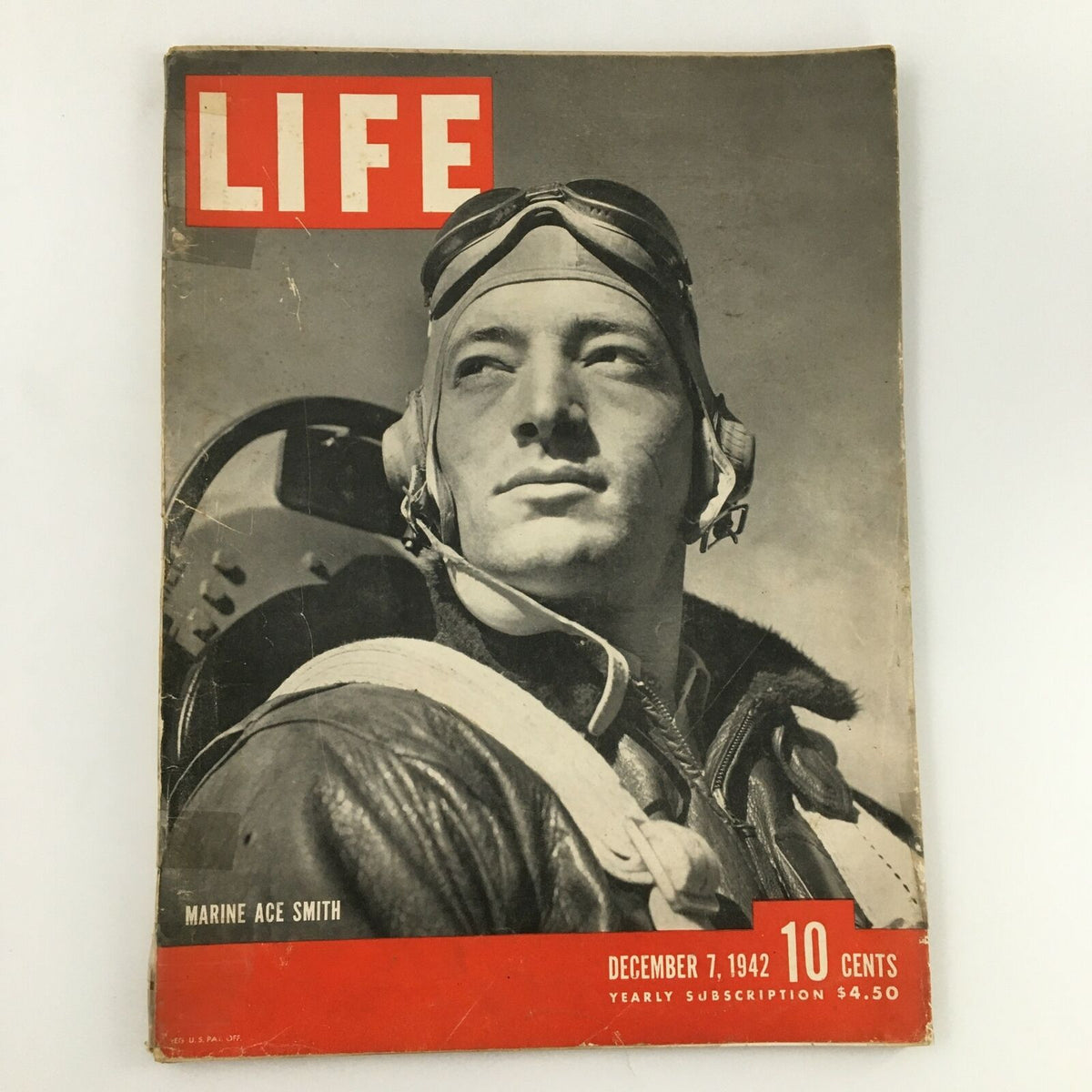 Cover of VTG Life Magazine from December 7, 1942, featuring a photograph of Marine Ace Smith, showcasing wartime aviation history.