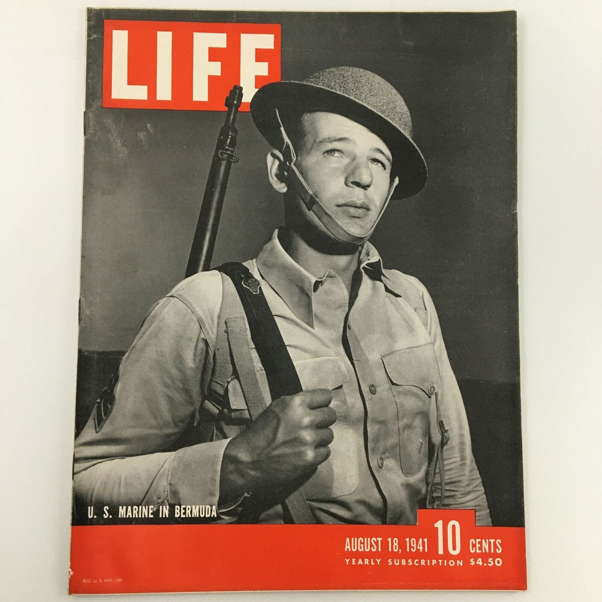 Cover of VTG Life Magazine August 18 1941 featuring a U.S. Marine in Bermuda, showcasing military life during World War II.