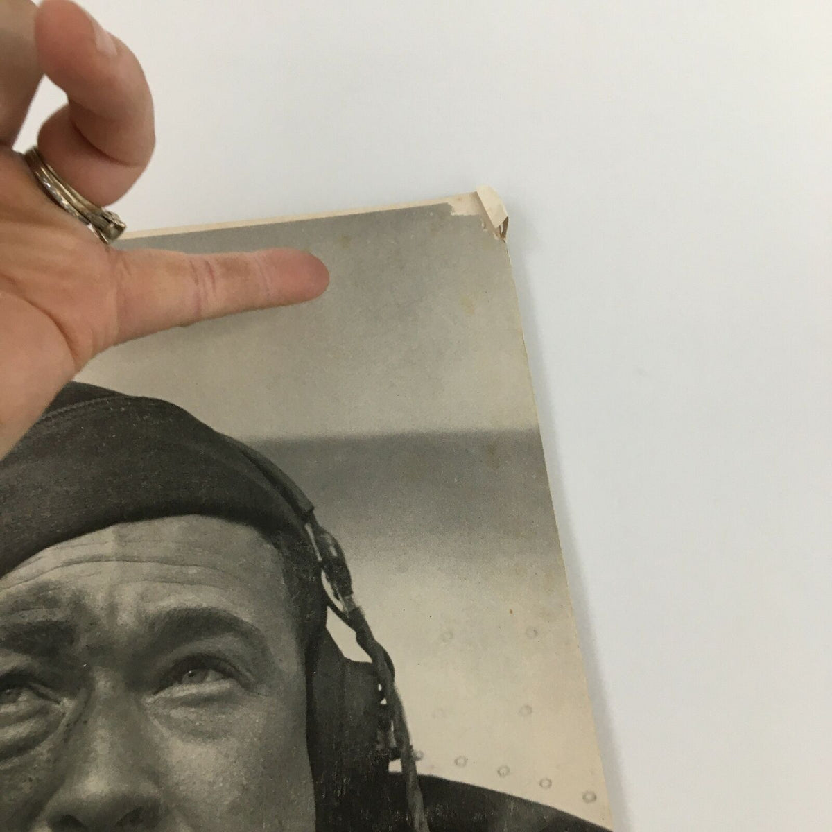 Close-up view of the corner of the VTG Life Magazine May 18 1942 'Bombardier' cover, showing minor wear and tear, typical for vintage publications.