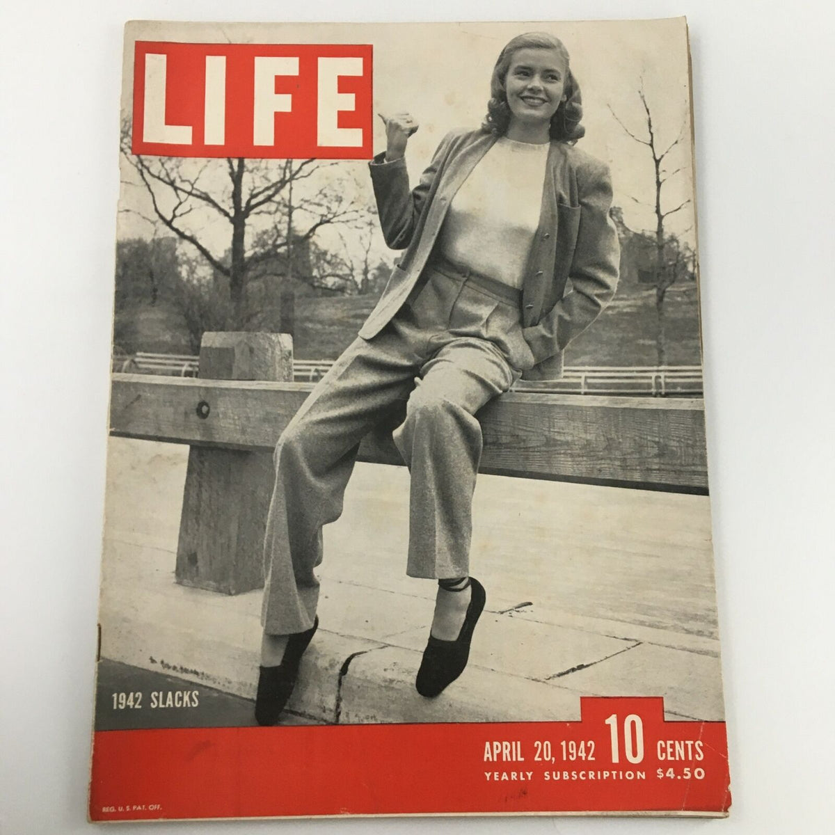 VTG Life Magazine April 20 1942 featuring a woman in 1942 slacks, showcasing a vintage design and nostalgic charm from the early 20th century.
