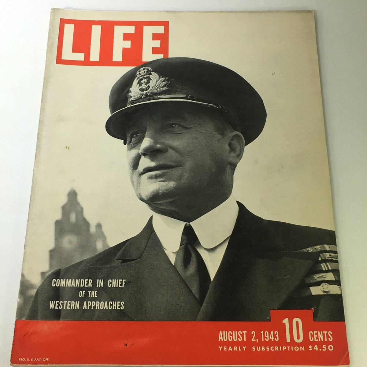 VTG Life Magazine August 2 1943 featuring Commander in Chief Max Horton of the Western Approaches on the cover, showcasing historical military leadership.
