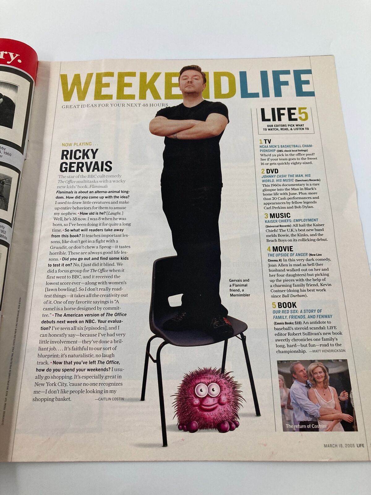 Another page from the Life Magazine Insert featuring Ricky Gervais, dated March 18, 2005, showcasing entertainment content and cultural insights.