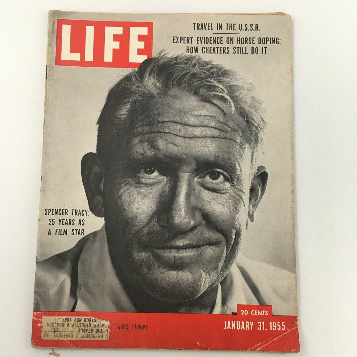 Cover of VTG Life Magazine January 31 1955 featuring Spencer Tracy celebrating 25 years as a film star.