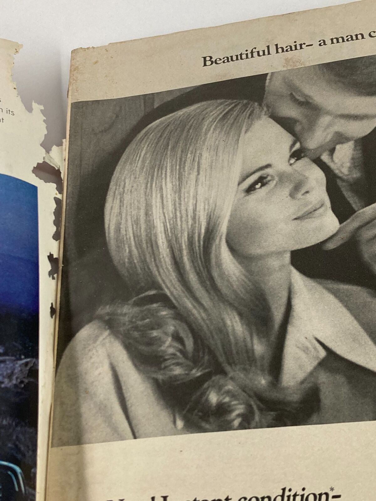Interior page of VTG Life Magazine April 12 1968 featuring a 1960s hairstyle advertisement showcasing a model with long, styled hair.