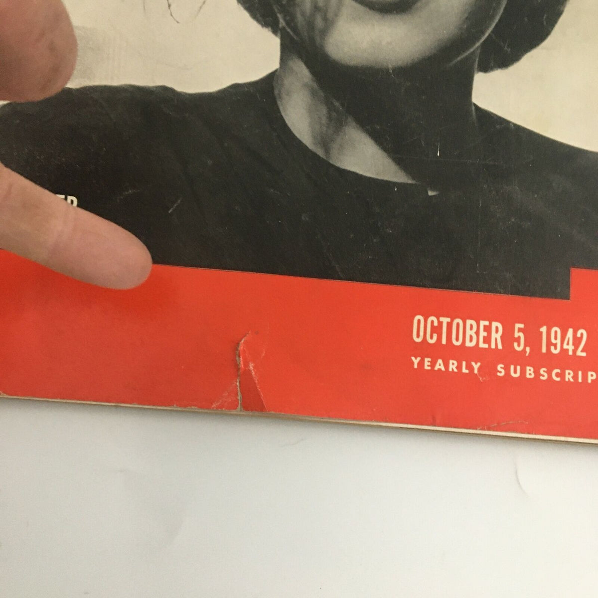Detail from VTG Life Magazine October 5, 1942, highlighting the date and subscription information, showcasing vintage magazine features.