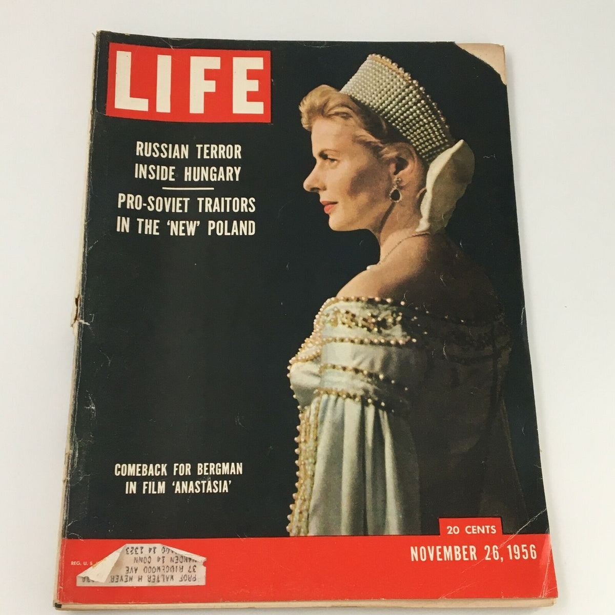 VTG Life Magazine cover featuring Swedish actress Ingrid Bergman from November 26, 1956, showcasing her vintage Hollywood glamour.