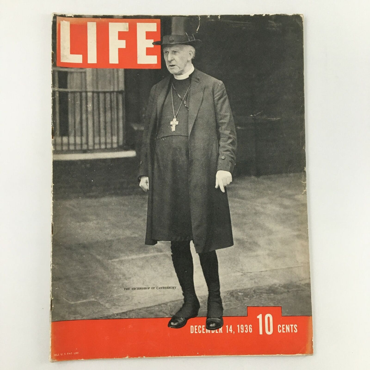 VTG Life Magazine December 14 1936 featuring The Archbishop of Canterbury, Cosmo Lang, on the cover, showcasing a vintage black and white photo with a bold red 'LIFE' headline, perfect for history enthusiasts and collectors.