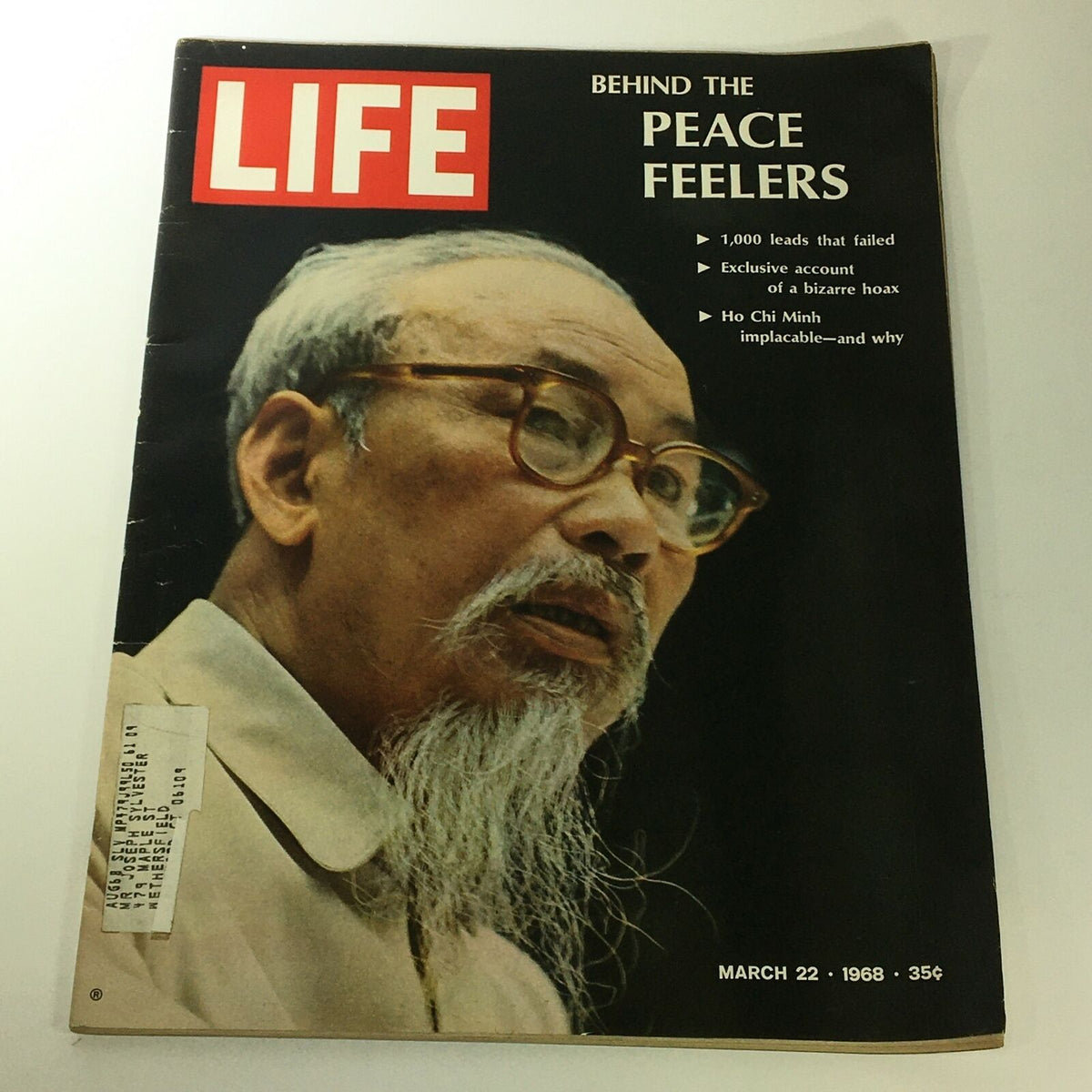 VTG Life Magazine March 22 1968 featuring President Ho Chi Minh on the cover, showcasing historical context of the Vietnam War.