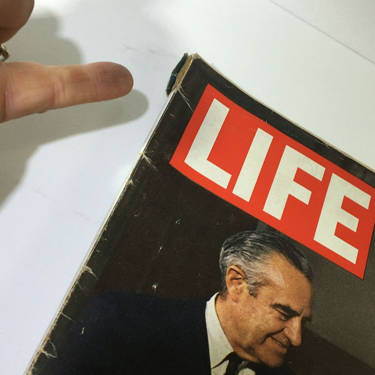 Close-up of the cover of VTG Life Magazine August 9 1963 showing the title and details related to W. Averell Harriman and Nikita Khrushchev.