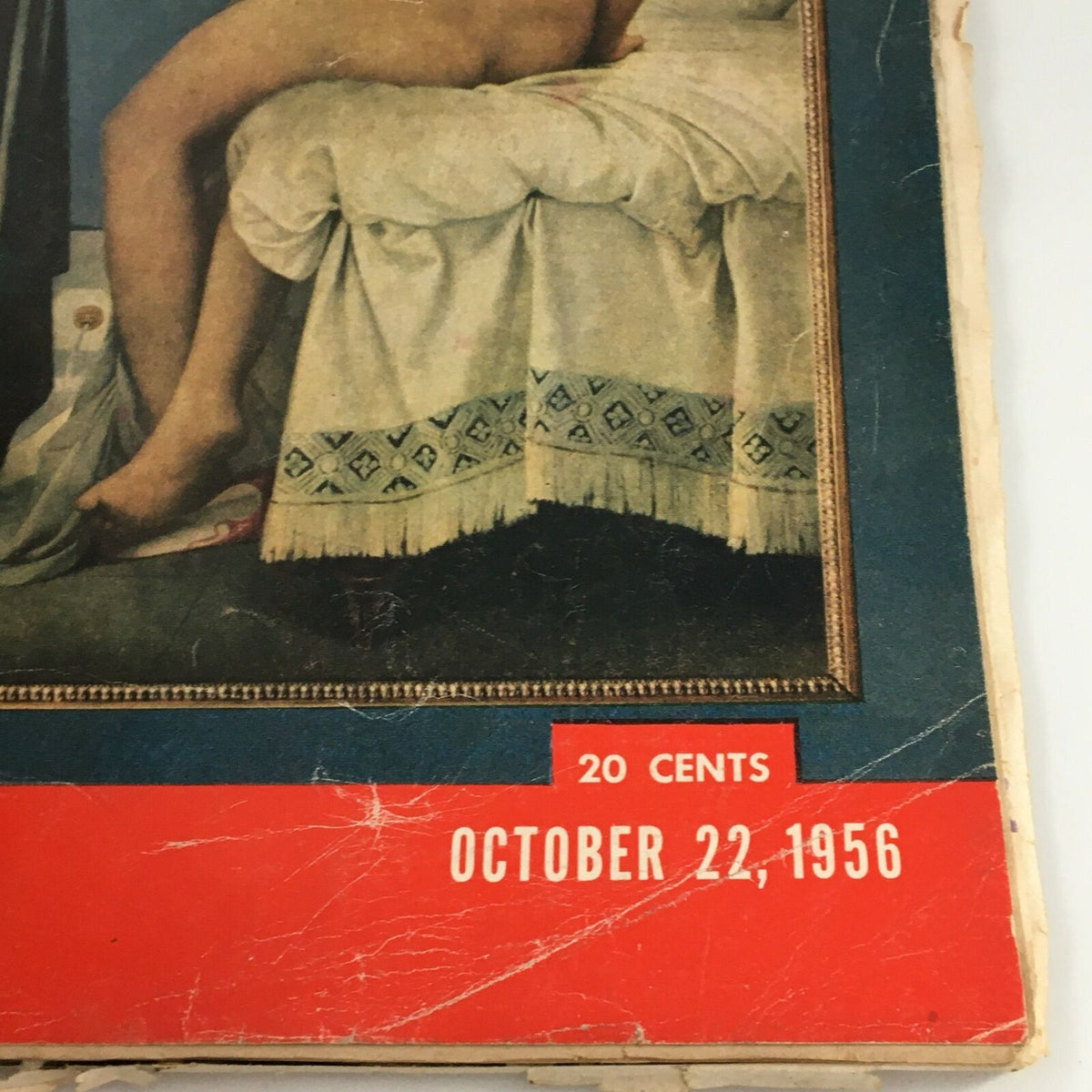 Detailed view of the publication date and price on the October 22, 1956 Life Magazine featuring 'The Bather' by Jean Auguste Dominique Ingres.