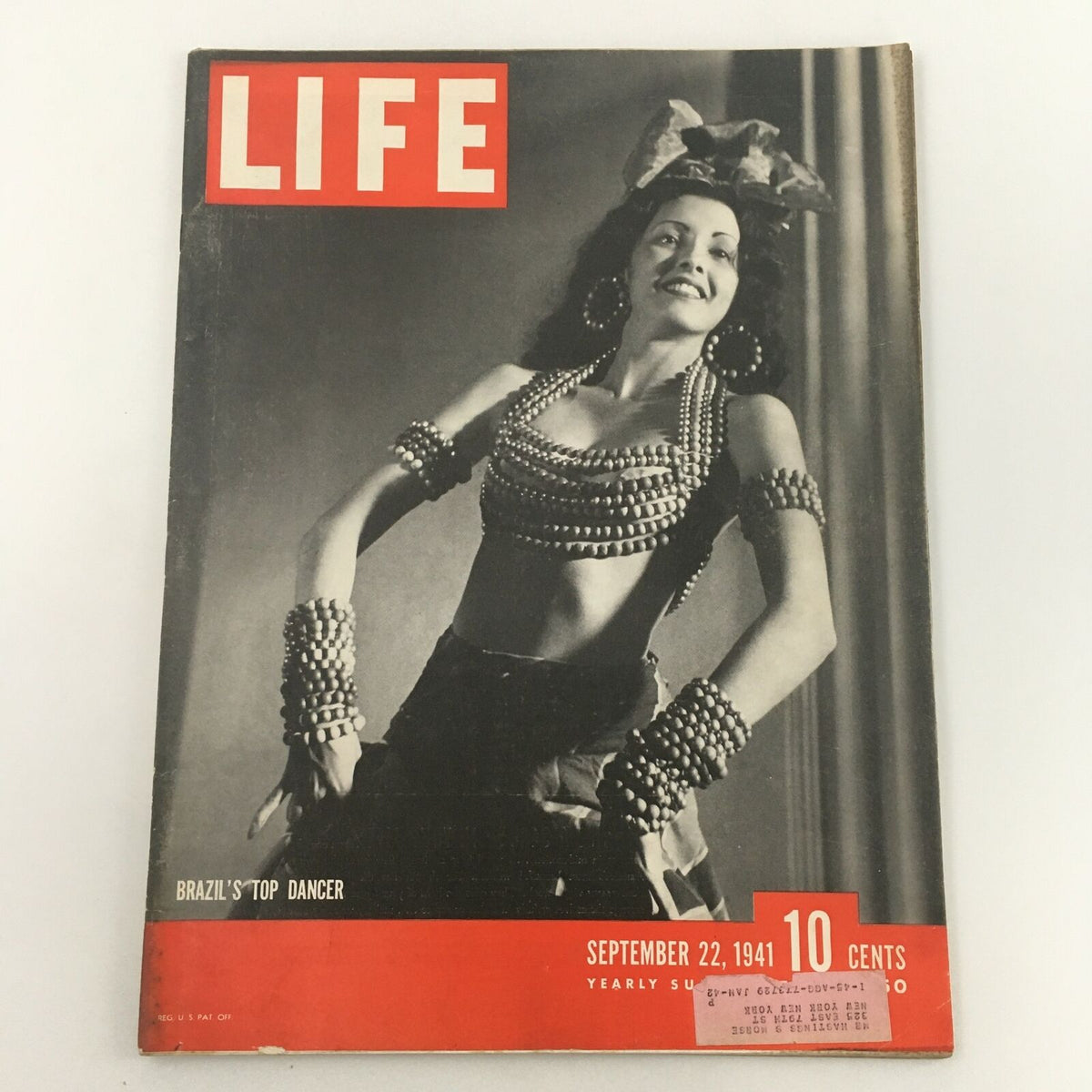 VTG Life Magazine from September 22, 1941, featuring Brazil's top dancer on the cover, showcasing the elegant dancer adorned in traditional jewelry and attire.