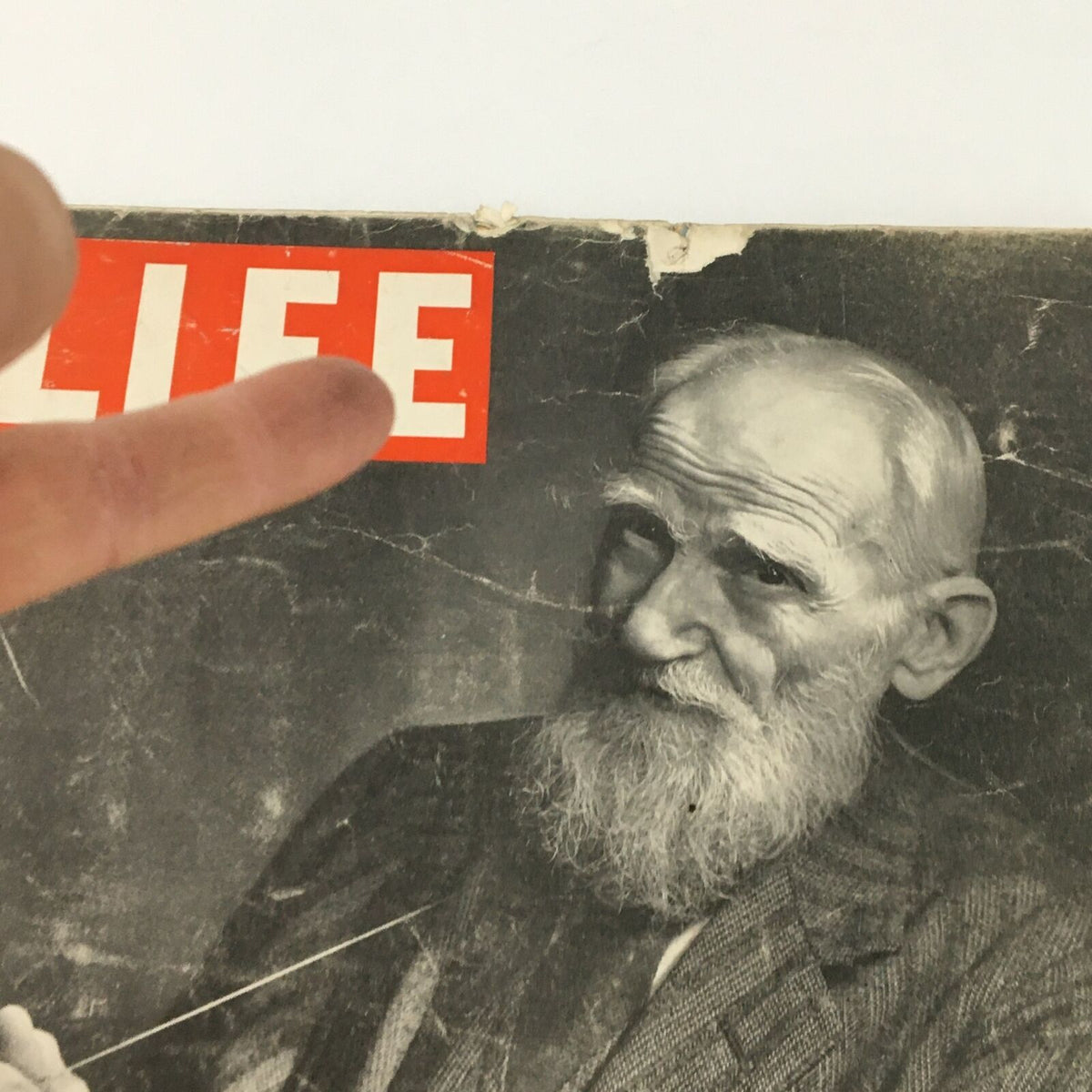 Close-up of the cover of VTG Life Magazine February 7 1944 A Portrait by Karsh, highlighting the portrait detail and wear of the vintage magazine.