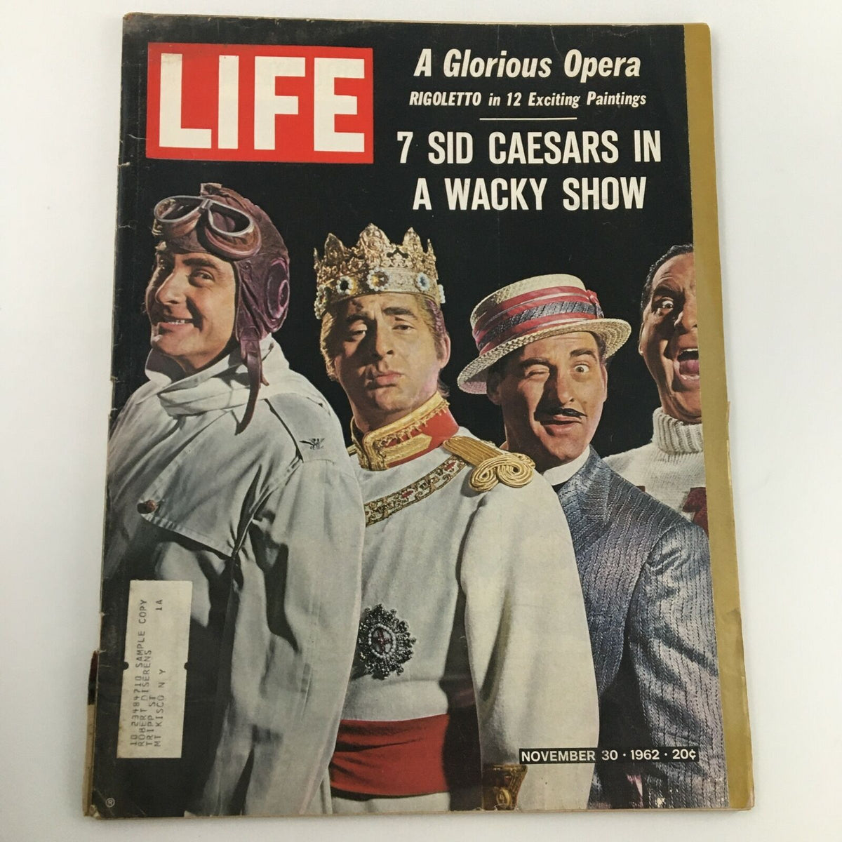 VTG Life Magazine cover from November 30, 1962 featuring 7 Sid Caesars in a Wacky Show. The cover displays colorful illustrations and highlights the vintage entertainment theme.