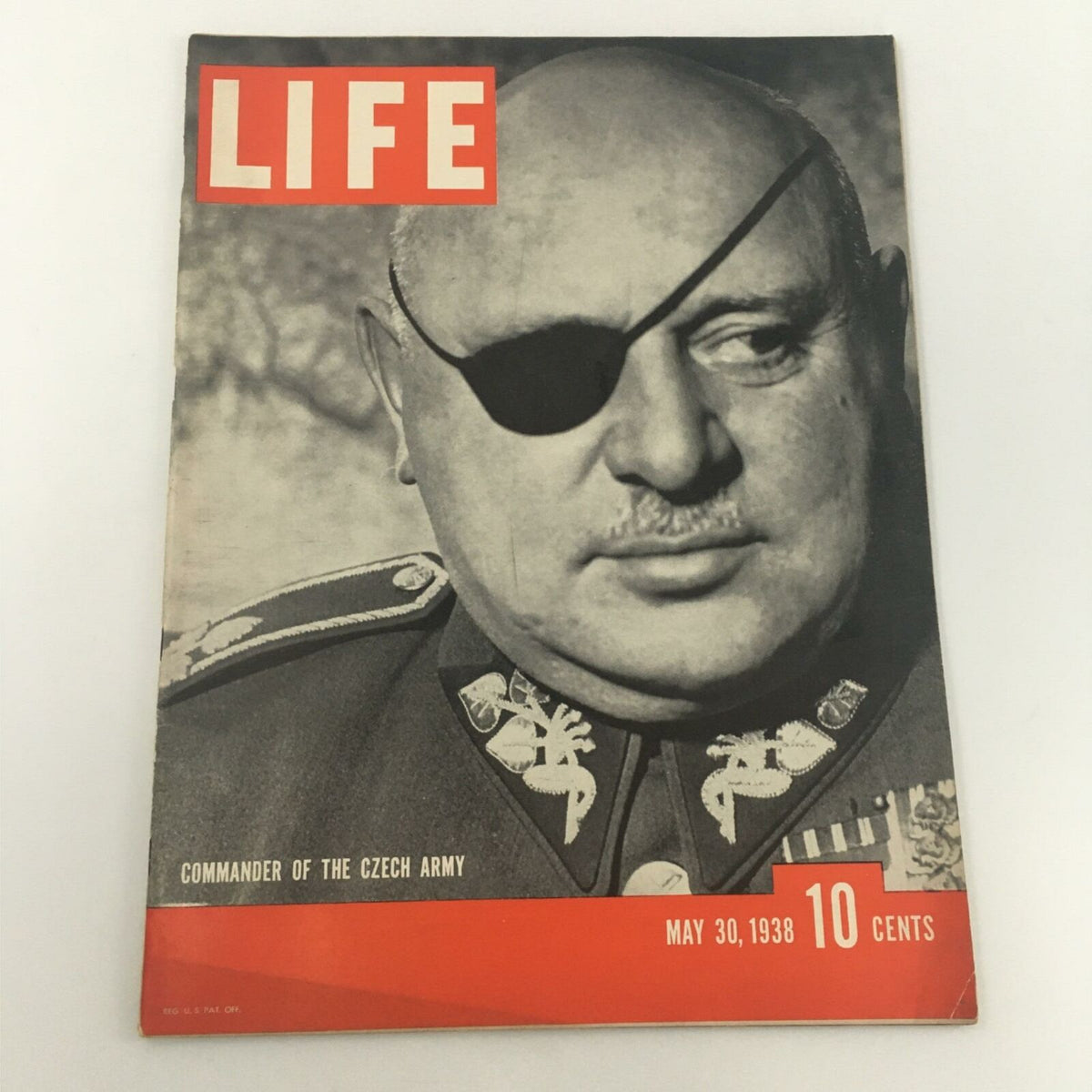 Cover of VTG Life Magazine dated May 30, 1938 featuring a portrait of a military figure with an eyepatch, showcasing the title 'LIFE' prominently and highlighting a notable historical period.