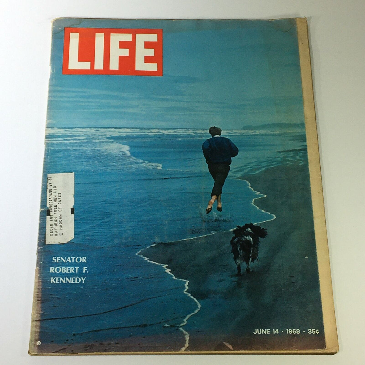 Vintage Life Magazine cover dated June 14, 1968, featuring Senator Robert F. Kennedy walking along a beach.