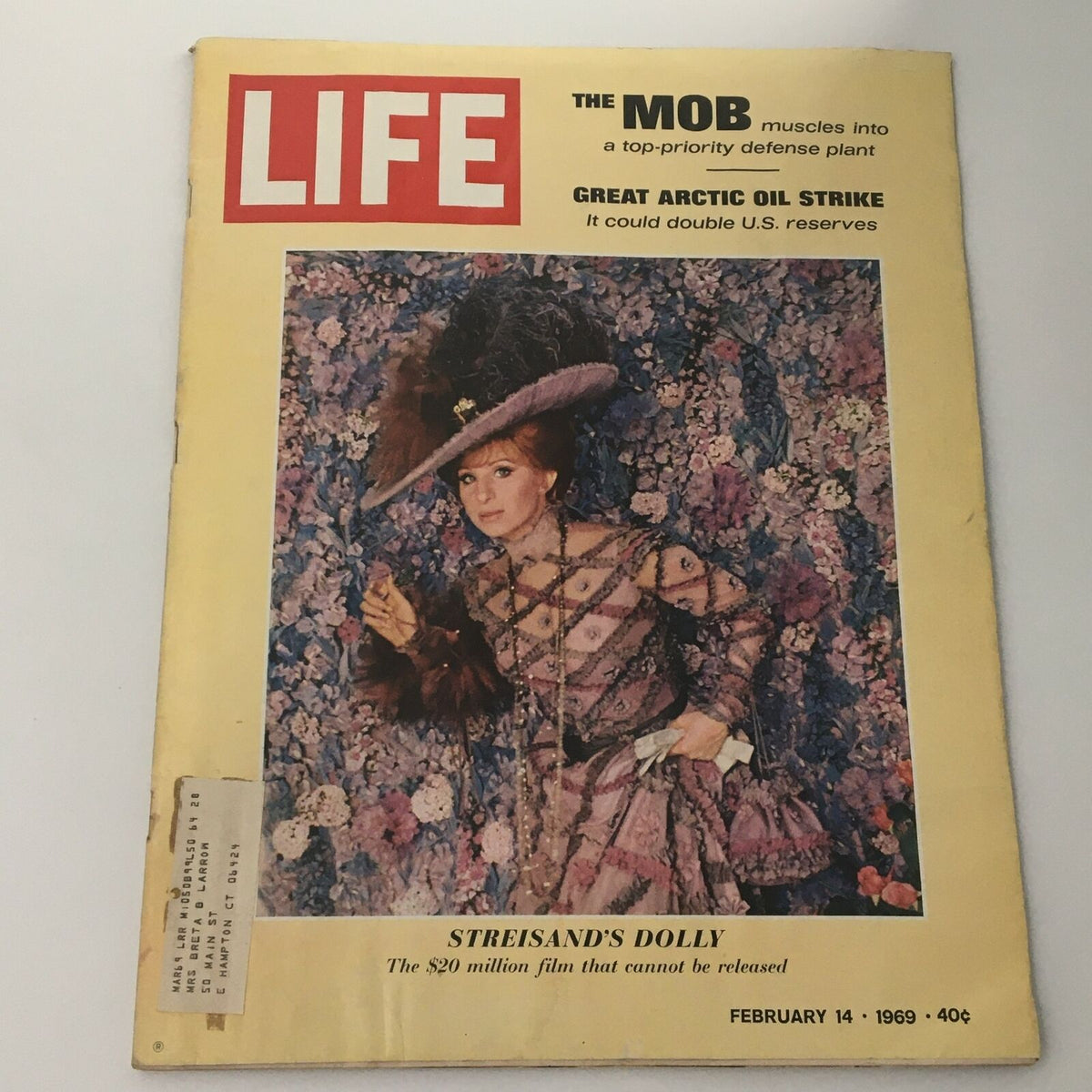 VTG Life Magazine February 14 1969 featuring Barbra Streisand on the cover in a lavish costume, promoting her role in 'Hello, Dolly!.' The magazine highlights the iconic art and cultural significance of the 1960s.