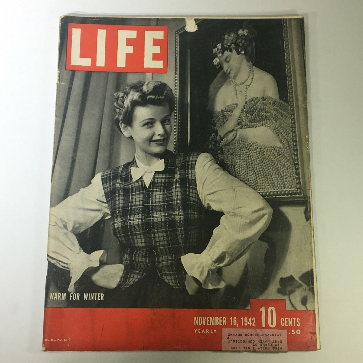 VTG Life Magazine November 16 1942 cover featuring a warm winter theme model, showcasing vintage fashion style.