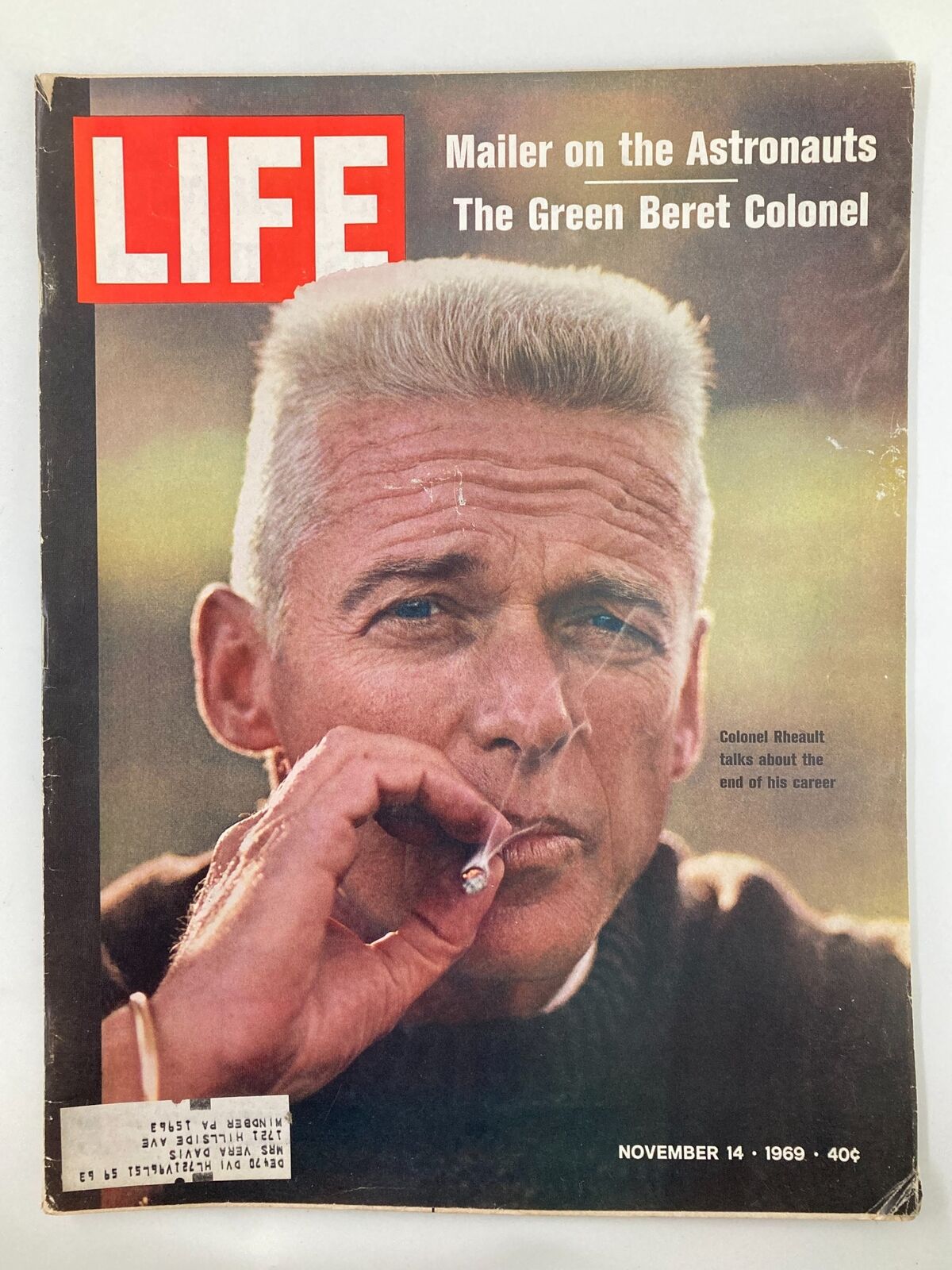 Vintage Life Magazine cover from November 14, 1969 featuring Colonel Rheault discussing the end of his career. The cover includes the iconic Life magazine logo and a striking photograph.