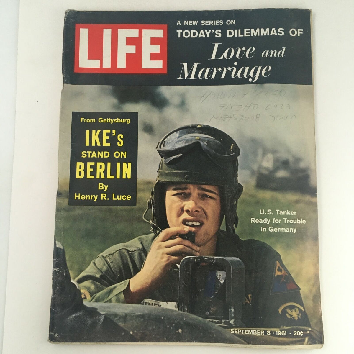 Cover of Life Magazine from September 8, 1961 featuring Dwight D. Eisenhower and a U.S. tanker, highlighting an article about love and marriage with military context.