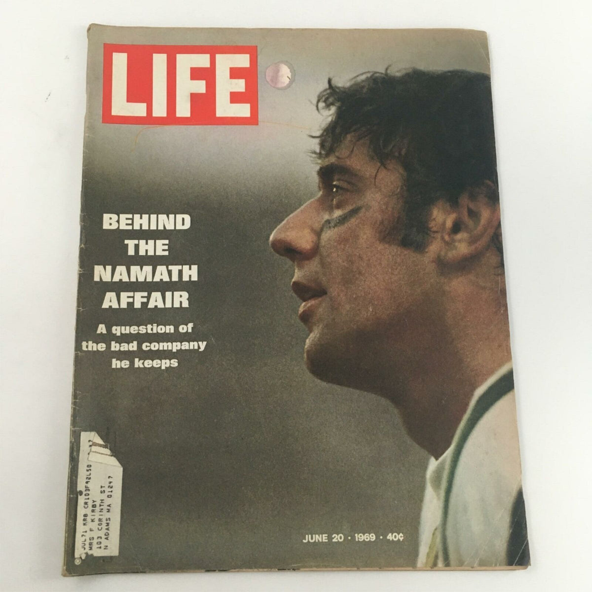 VTG Life Magazine June 20, 1969, featuring Joe Namath on the cover with the headline 'Behind The Namath Affair' highlighting his controversial decision to quit football.