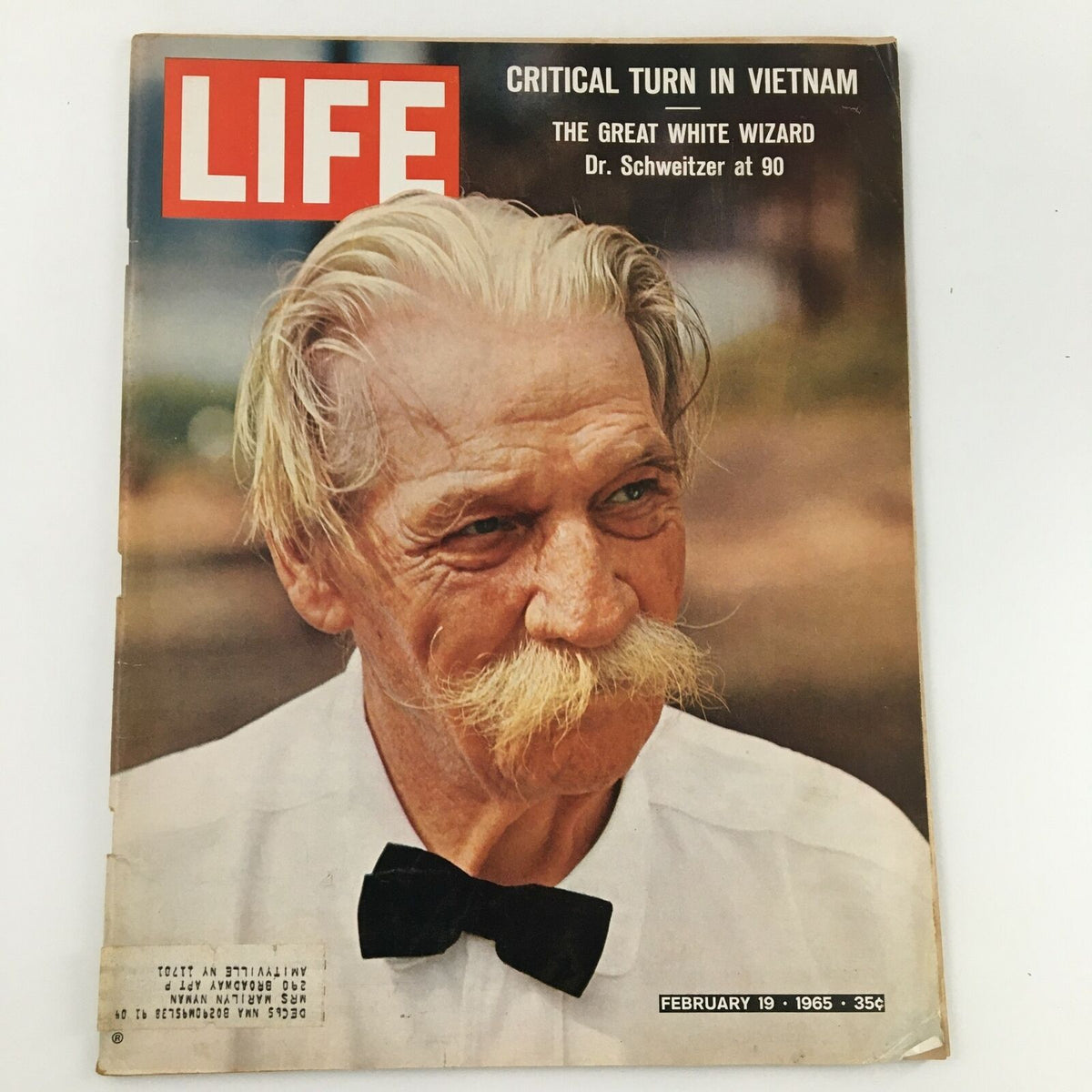 Cover of VTG Life Magazine February 19, 1965 featuring a photo of Doctor Albert Schweitzer, with the title 'CRITICAL TURN IN VIETNAM' and accompanying articles.
