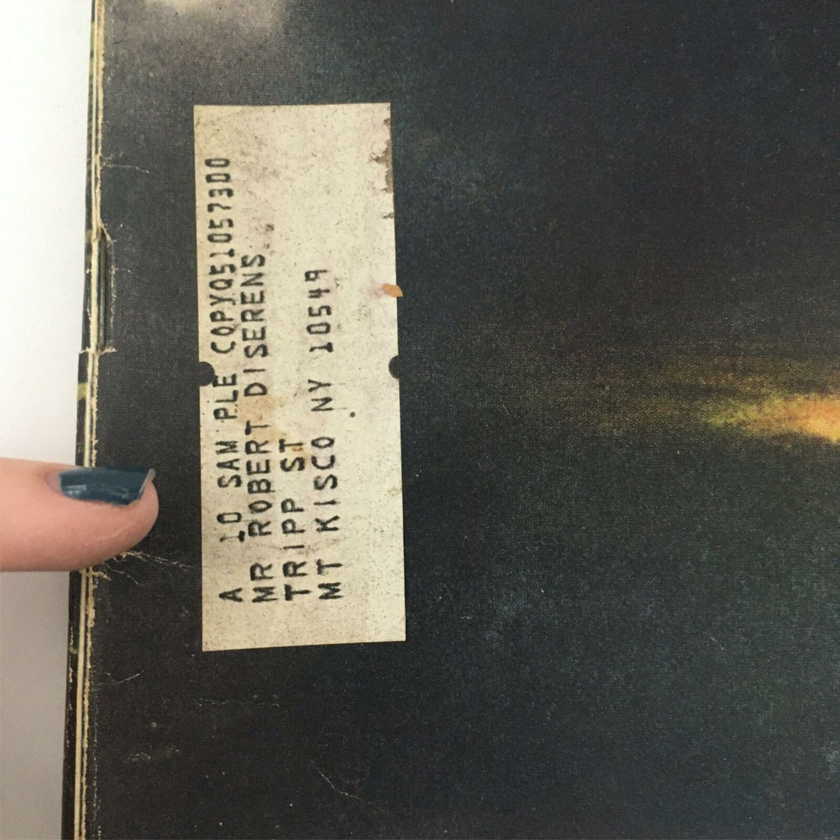 Close-up of the address label on the vintage Life Magazine from September 29, 1967, showcasing its previous ownership, including details of Mr. Robert Diserens.