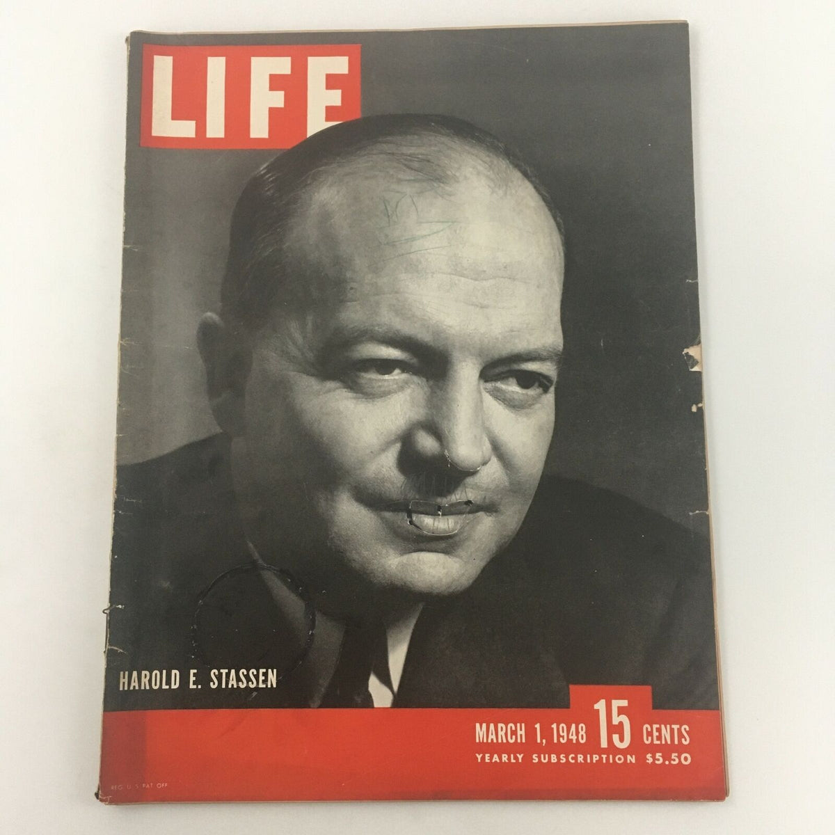 VTG Life Magazine March 1 1948 featuring Harold E. Stassen on the cover, showcasing a classic vintage design.
