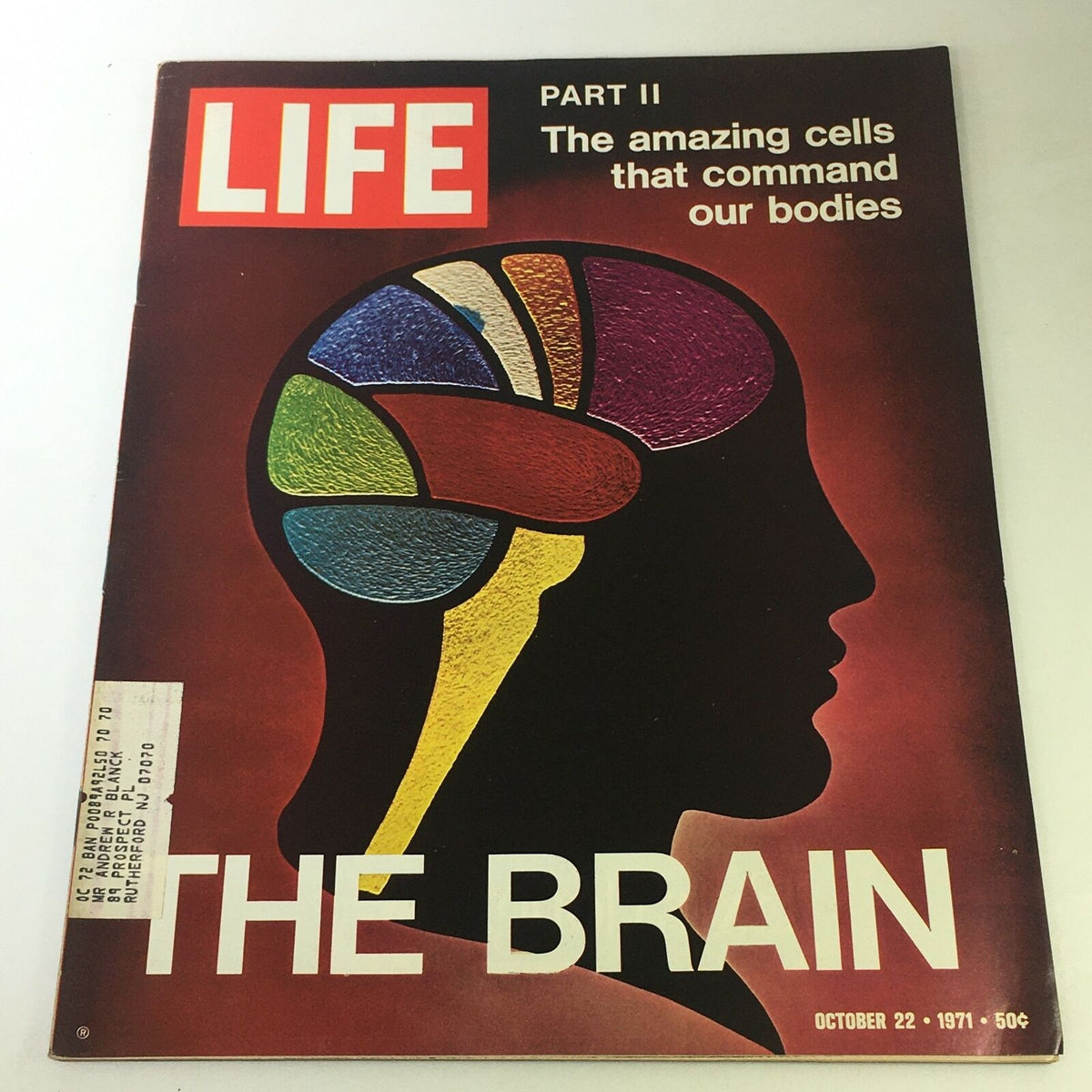 VTG Life Magazine Cover from October 22, 1971 featuring the title 'The Amazing Cells That Command Our Body' with a colorful brain graphic and the word 'THE BRAIN' prominently displayed.