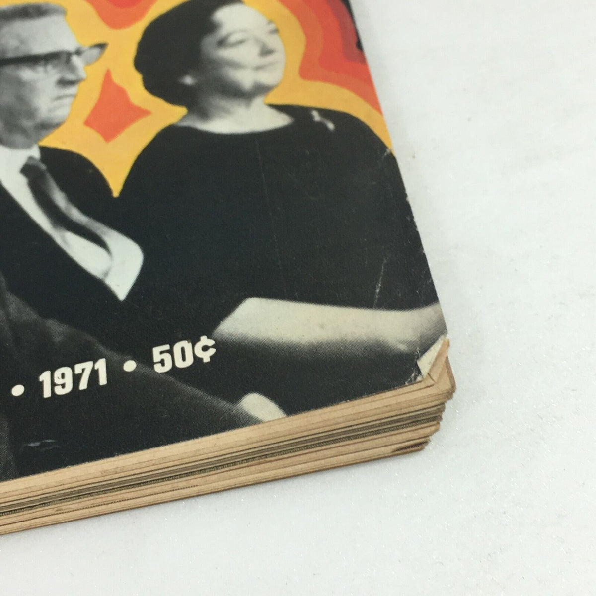 Close-up of the edge of the September 17, 1971 issue of Life Magazine titled 'The Tragic Record of Heart Transplants', showing minor wear and a clear indication of the publication date.