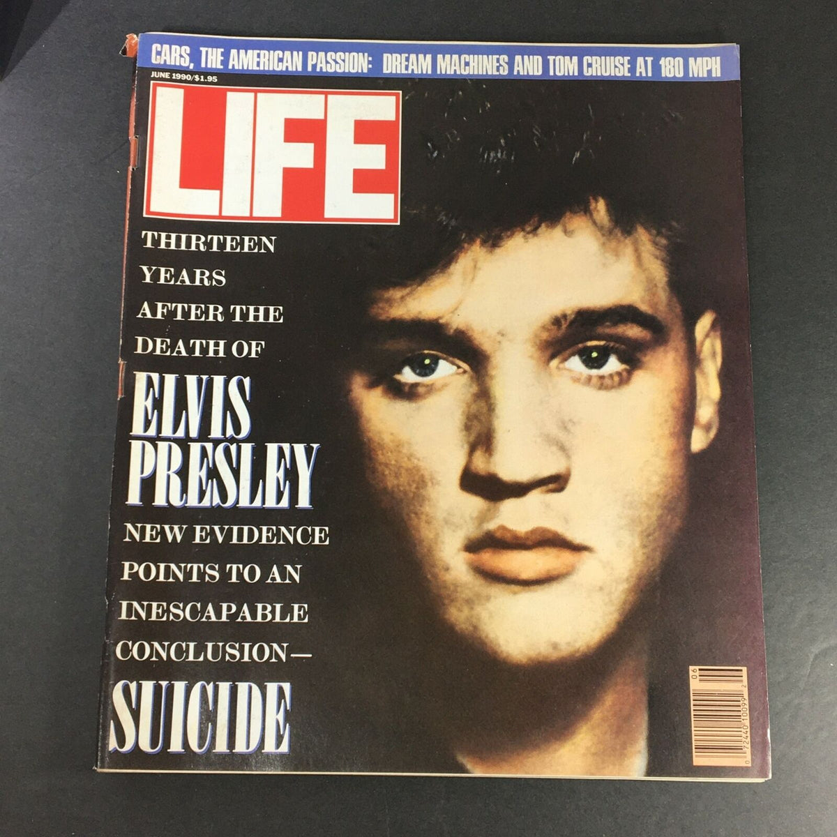 Cover of Life Magazine June 1990, featuring the title 'Thirteen Years After the Death of Elvis Presley: Suicide,' showcasing a close-up of Elvis's face.