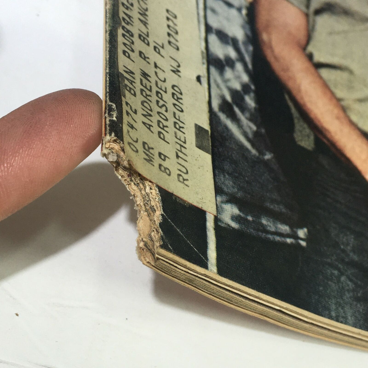 Close-up of the corner of VTG Life Magazine June 26, 1970, showing wear and an address label from the magazine's history.